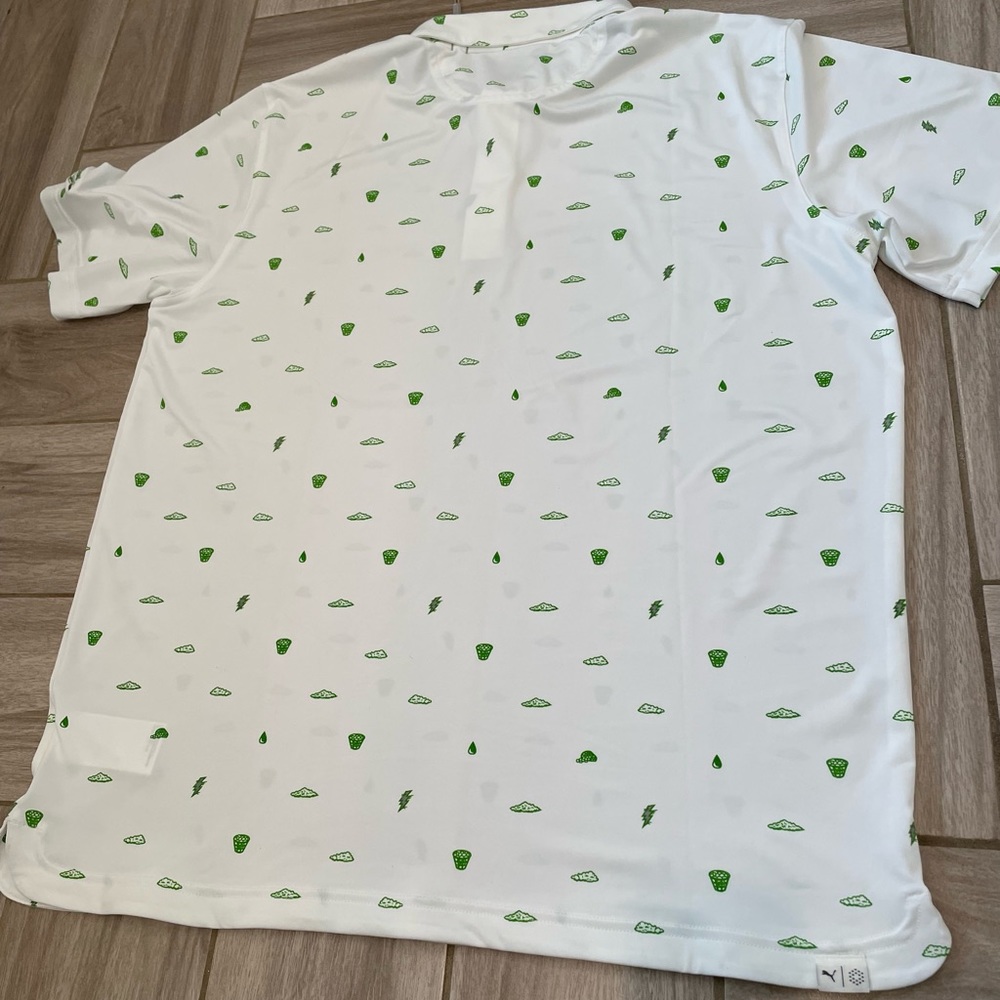 PUMA Men’s Golf Polo Shirt , green & white, size L, NWT